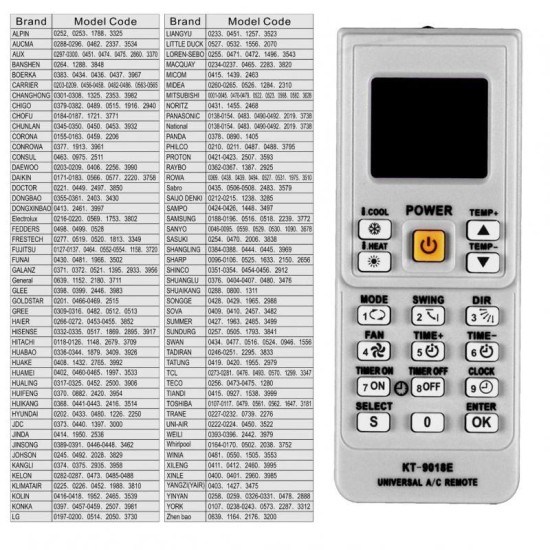 Nr.595/ KT-9018E Telecomandă universală de aer condiționat pentru 4000 modele Nr.595/ KT-9018E Telecomandă universală de aer condiționat pentru 4000 modele