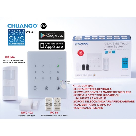 GO2/ Sistem de alarmă GSM/SMS cu 50 zone wireless CHUANGO GO2/ Sistem de alarmă GSM/SMS cu 50 zone wireless CHUANGO