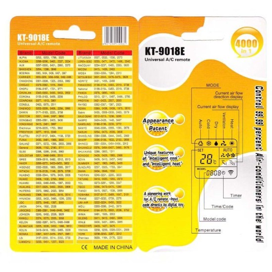 Nr.595/ KT-9018E Telecomandă universală de aer condiționat pentru 4000 modele Nr.595/ KT-9018E Telecomandă universală de aer condiționat pentru 4000 modele
