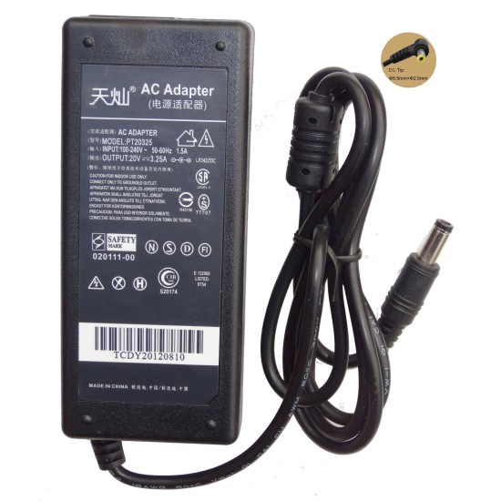 Alimentator laptop FUJITSU, LENOVO 20 V/3,25 A, standard conector 2,5x5,5x12 mm ADP-65HB