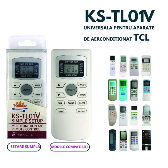 Nr.1138/ KS-TL01V Telecomandă universală pentru aer condiționat TCL Nr.1138/ KS-TL01V Telecomandă universală pentru aer condiționat TCL