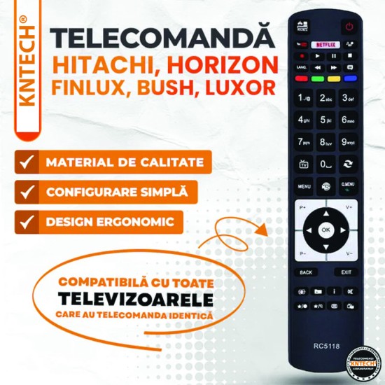 Nr.628/ RC5118 Telecomandă led NEI 32NE4500SW, 43NE7500UHD, VORTEX LEDV-40V289S, LEDV-24V287S, LEDV-32V289S, DIGIHOME 32272SM, 40272SM , 50273SM , 50273SM78 , LCF421080, FINLUX 32-FHB-5118, 32-FHB-6000, 32-FHA-5111, 43UT3E310B-T, HITACHI 32HB1S66I Nr.628/ RC5118 Telecomandă led NEI 32NE4500SW, 43NE7500UHD, VORTEX LEDV-40V289S, LEDV-24V287S, LEDV-32V289S, DIGIHOME 32272SM, 40272SM , 50273SM , 50273SM78 , LCF421080, FINLUX 32-FHB-5118, 32-FHB-6000, 32-FHA-5111, 43UT3E310B-T, HITACHI 32HB1S66I