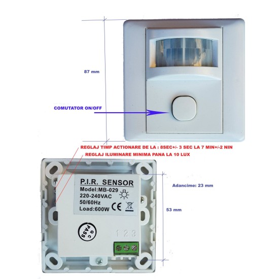 MB-029/ PIR detector de mișcare cu fixare în perete MB-029/ PIR detector de mișcare cu fixare în perete