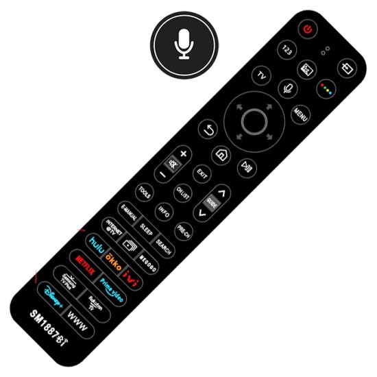 Nr.1203/ SM1887Bi Telecomandă universala pentru LED SAMSUNG 4K comenzi vocale pentru modele 2018-2025 fara incarcare solara Nr.1203/ SM1887Bi Telecomandă universala pentru LED SAMSUNG 4K comenzi vocale pentru modele 2018-2025 fara incarcare solara
