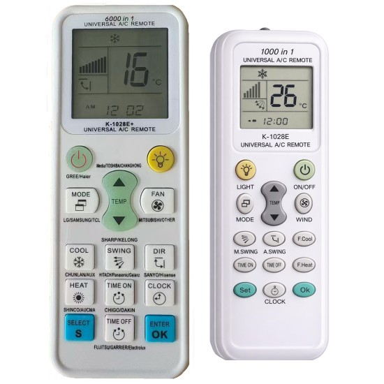 Nr.1215/ K-1028E+PRO Telecomandă universală de aer condiționat pentru 6000 modele de aer conditionat cu ecran mare(4,27x4,27 cm), luminat, coduri aparate noi, acoperire 95% din modelele de aer de pe piata Nr.1215/ K-1028E+PRO Telecomandă universală de aer condiționat pentru 6000 modele de aer conditionat cu ecran mare(4,27x4,27 cm), luminat, coduri aparate noi, acoperire 95% din modelele de aer de pe piata