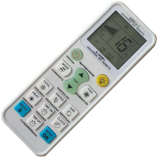 Nr.1215/ K-1028E+PRO Telecomandă universală de aer condiționat pentru 6000 modele de aer conditionat cu ecran mare(4,27x4,27 cm), luminat, coduri aparate noi, acoperire 95% din modelele de aer de pe piata Nr.1215/ K-1028E+PRO Telecomandă universală de aer condiționat pentru 6000 modele de aer conditionat cu ecran mare(4,27x4,27 cm), luminat, coduri aparate noi, acoperire 95% din modelele de aer de pe piata