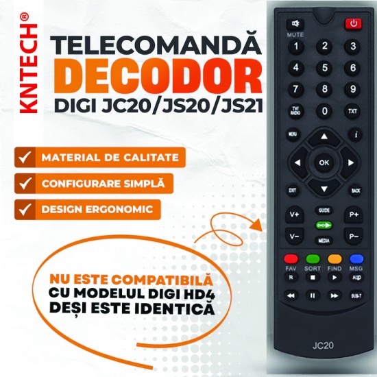 Nr.889/ JC20 Telecomandă KNTECH pentru receptoare DIGI HD JC20, JS20, JS21, JC22, JC 23, JC24, JC25, JC26, JC27 , JC28 , JC29 Nr.889/ JC20 Telecomandă KNTECH pentru receptoare DIGI HD JC20, JS20, JS21, JC22, JC 23, JC24, JC25, JC26, JC27 , JC28 , JC29