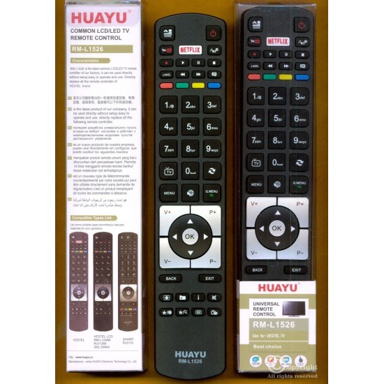 Nr.858/ RM-L1526 Telecomandă pentru LCD NEI,AKAI, DIGIHOME, FINLUX, HITACHI, TELEFUNKEN cu NETFLIX Nr.858/ RM-L1526 Telecomandă pentru LCD NEI,AKAI, DIGIHOME, FINLUX, HITACHI, TELEFUNKEN cu NETFLIX