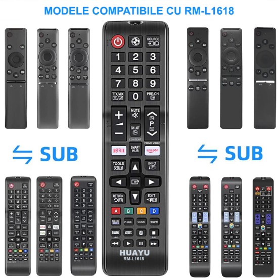 NR.986/ RM-L1618 Telecomandă pentru LED SAMSUNG 4K cu Netflix si Prime Video pentru BN59-00399A, BN59-00434A, BN59-00434C, BN59-00457A, BN59-00477A, BN59-00489, BN59-00507A, BN59-00512A, BN59-00516A, BN59-00517A, BN59-00529A, BN59-00530A, BN59-00531A