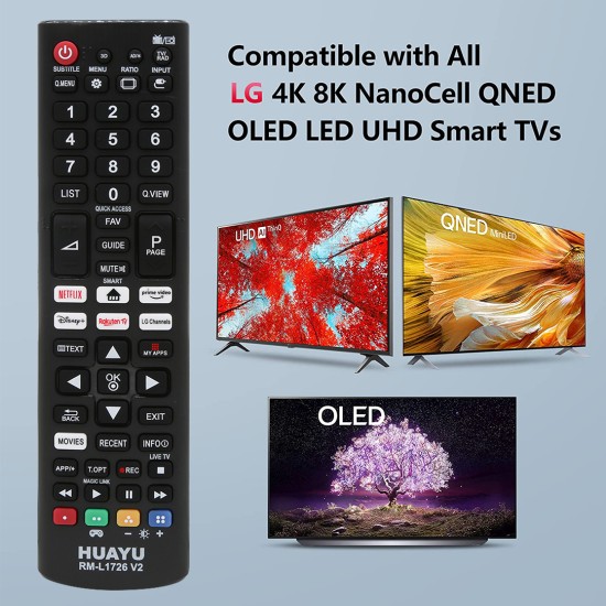 Nr.987/ RM-L1726-V2 Telecomanda HUAYU universala pentru LED Smart LG 4k cu Netflix, Disney+, Rakuten, Prime Video AKB76037605-AKB76040301-AKB75675311-AKB74915321-AKB73715650-AKB73715628-AKB73975761-AKB74915324-AKB74915325-AKB73715601-AKB73715637