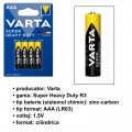 Baterii zinc-carbon LR03, Varta Super Heavy Duty 67618, AAA, 1.5V