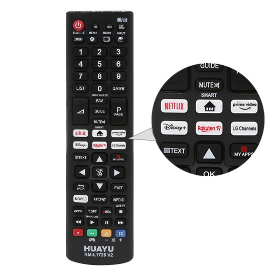 Nr.987/ RM-L1726-V2 Telecomanda HUAYU universala pentru LED Smart LG 4k cu Netflix, Disney+, Rakuten, Prime Video AKB76037605-AKB76040301-AKB75675311-AKB74915321-AKB73715650-AKB73715628-AKB73975761-AKB74915324-AKB74915325-AKB73715601-AKB73715637