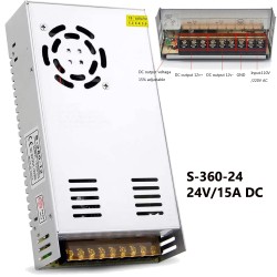 Sursă de alimentare tip open frame 24V/15A cu ventilator de racire S-360-24 Sursă de alimentare tip open frame 24V/15A cu ventilator de racire S-360-24
