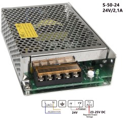 Sursa de alimentare tip open frame 24V/2,15A , cu tensiune reglabila intre 23 si 25VDC S-50-24