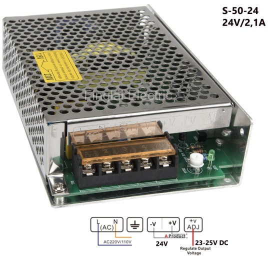 Sursa de alimentare tip open frame 24V/2,15A , cu tensiune reglabila intre 23 si 25VDC S-50-24 Sursa de alimentare tip open frame 24V/2,15A , cu tensiune reglabila intre 23 si 25VDC S-50-24