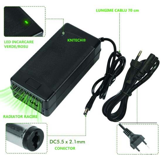 TCDZ0001/Incarcator trotineta electrica pentru Kugoo G-Booster / G2 Pro, KuKirin G2 2025- 54.6V 2A(48V)-Randrive Forerunner YG90-conector 5,5x2.1mm