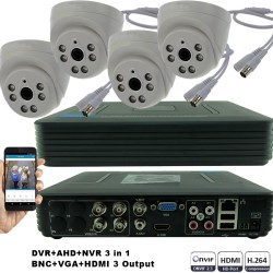 Kit de supraveghere 1xDVR cu 4 canale AHD-L model MHK-1104HV și 4xcamere AHD 720P (1Mp) model UV-AHDDX315 de interior KIT4-HD
