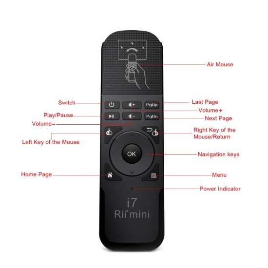 RII I7/ Minitastatură wireless 2,4 G cu Air Mouse, telecomandă combo cu efect giroscop pe 6 axe pentru TV BOX Mini/Laptop PC RII I7/ Minitastatură wireless 2,4 G cu Air Mouse, telecomandă combo cu efect giroscop pe 6 axe pentru TV BOX Mini/Laptop PC