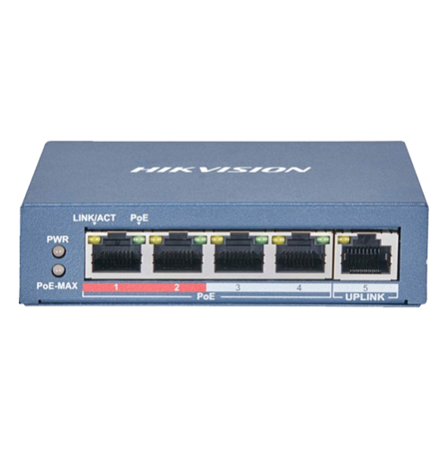 Switch 4 porturi 100 Mb PoE, 1 port uplink RJ45 100 Mb, SMART Management - HIKVISION DS-3E1105P-EI-M
