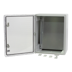 Cutie distributie IP65 din ABS gri, usa transparenta, placa metalica, 400x500x240 mm PP3017
