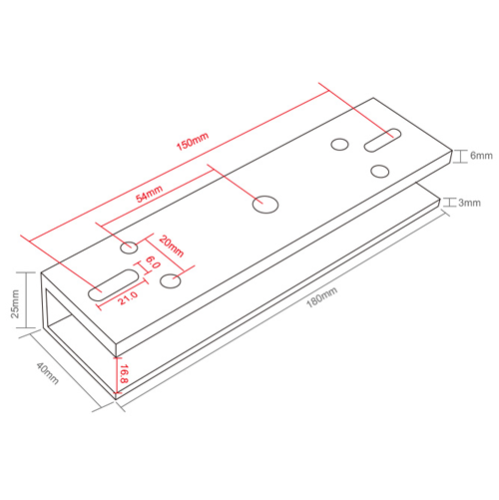 Suport U pt. montaj electromagnet CSE-280P-S pe usi din sticla CSE-280P-U