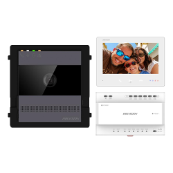 KIT videointerfon 2 fire pentru 1 familie, monitor 7 inch, Alarma, IK08, Card 32GB, Al - HIKVISION DS-KIS704EY-AL