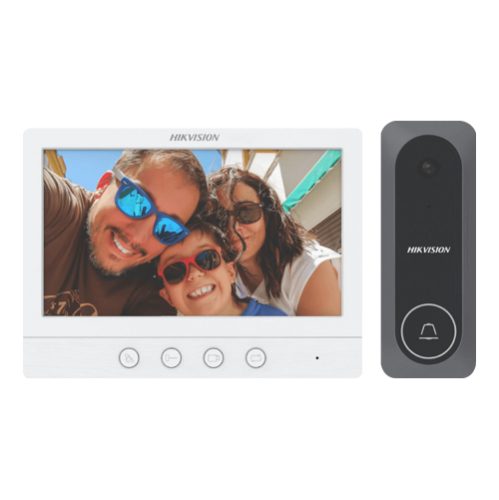 Kit videointerfon analogic, ecran 7', conectare 4 fire pentru 1 familie, IR - HIKVISION DS-KIS212 Kit videointerfon analogic, ecran 7', conectare 4 fire pentru 1 familie, IR - HIKVISION DS-KIS212
