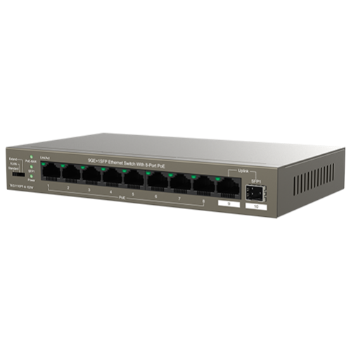 Switch 8 porturi Gigabit PoE, 1 port Uplink Gigabit, 1 port SFP Uplink Gigabit - Tenda TND-TEG1110PF-8-102W Switch 8 porturi Gigabit PoE, 1 port Uplink Gigabit, 1 port SFP Uplink Gigabit - Tenda TND-TEG1110PF-8-102W