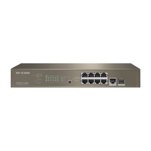 Switch 8 porturi PoE Gigabit, 1 port RJ45 Gigabit, 1 port SFP Gigabit, 1U, L3 Management - IP-COM G5310P-8-150W