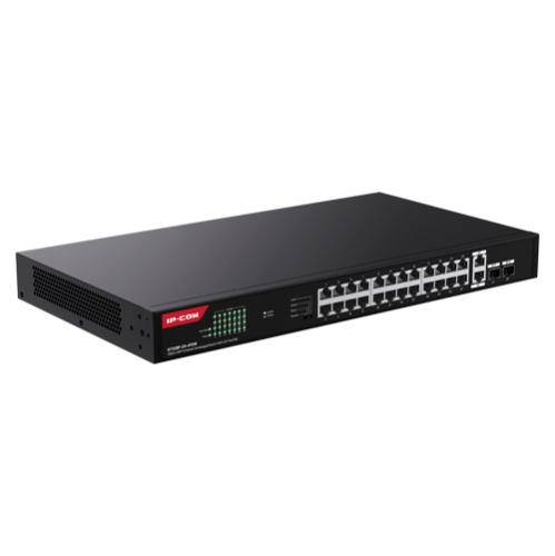 Switch 24 porturi Gigabit PoE, 2 x RJ45 Uplink Gigabit, 2 x SFP Gigabit, 1U - IP-COM G1128P-24-410W Switch 24 porturi Gigabit PoE, 2 x RJ45 Uplink Gigabit, 2 x SFP Gigabit, 1U - IP-COM G1128P-24-410W