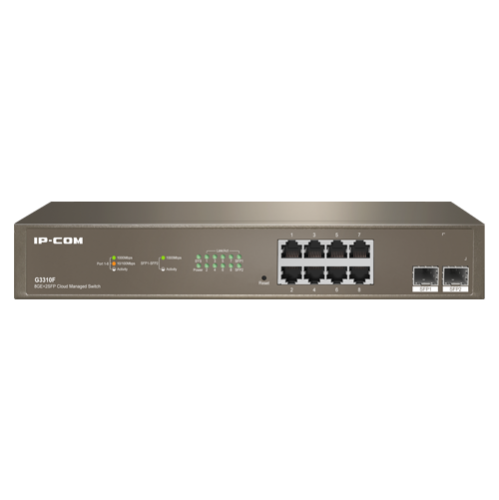 Switch 8 x RJ45 Gigabit, 2 x SFP Gigabit Uplink, Cloud Management - IP-COM G3310F Switch 8 x RJ45 Gigabit, 2 x SFP Gigabit Uplink, Cloud Management - IP-COM G3310F