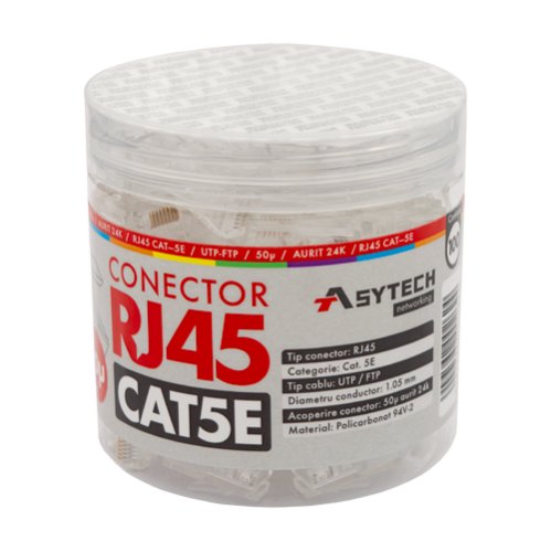 Mufa RJ-45 UTP Cat.5e, 50µ (100 buc) RJ45-CAT5E-50U-JAR Mufa RJ-45 UTP Cat.5e, 50µ (100 buc) RJ45-CAT5E-50U-JAR