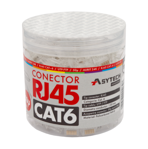 Mufa RJ-45 UTP Cat.6, 50µ (100 buc) RJ45-CAT6-50U-JAR Mufa RJ-45 UTP Cat.6, 50µ (100 buc) RJ45-CAT6-50U-JAR