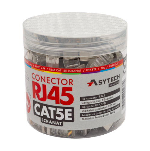 Mufa RJ-45 FTP Cat.5e, ecranata, 50µ (100 buc) RJ45M-CAT5E-50U-JAR Mufa RJ-45 FTP Cat.5e, ecranata, 50µ (100 buc) RJ45M-CAT5E-50U-JAR