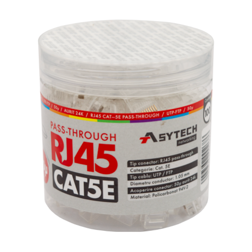 Mufa RJ-45 UTP Cat.5e EZ Passthrough, 50µ (100 buc) RJ45-CAT5E-EZ-50U-JAR Mufa RJ-45 UTP Cat.5e EZ Passthrough, 50µ (100 buc) RJ45-CAT5E-EZ-50U-JAR