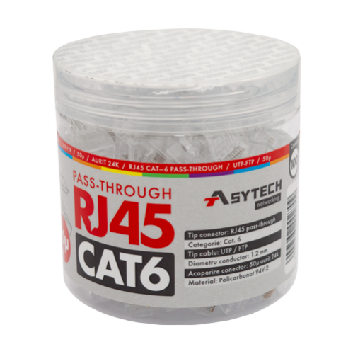 Mufa RJ-45 UTP Cat.6 EZ Passthrough, 50µ (100 buc) RJ45-CAT6-EZ-50U-JAR Mufa RJ-45 UTP Cat.6 EZ Passthrough, 50µ (100 buc) RJ45-CAT6-EZ-50U-JAR