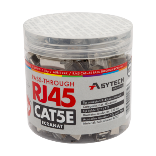 Mufa RJ-45 FTP Cat.5e EZ Passthrough, ecranata, 50µ (100 buc) RJ45M-CAT5-EZ-50U-JAR Mufa RJ-45 FTP Cat.5e EZ Passthrough, ecranata, 50µ (100 buc) RJ45M-CAT5-EZ-50U-JAR
