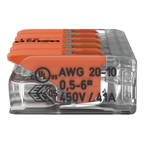Conector derivatie 5 fire, max. 6 mmÂ² (15 buc.) - WAGO 221-615