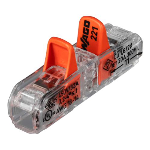 Conector derivatie in linie, 2 fire, max. 4 mm² (60 buc.) - WAGO 221-2411 Conector derivatie in linie, 2 fire, max. 4 mm² (60 buc.) - WAGO 221-2411