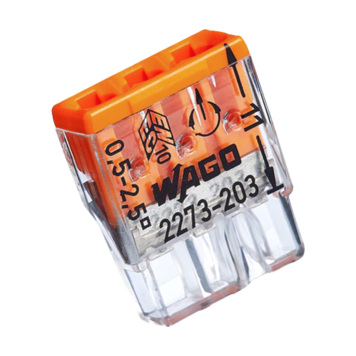 Conector compact de imbinare, 3 fire, max. 2.5 mm² (100 buc.) - WAGO 2273-203 Conector compact de imbinare, 3 fire, max. 2.5 mm² (100 buc.) - WAGO 2273-203