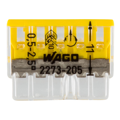 Conector compact de imbinare, 5 fire, max. 2.5 mm² (100 buc.) - WAGO 2273-205 Conector compact de imbinare, 5 fire, max. 2.5 mm² (100 buc.) - WAGO 2273-205