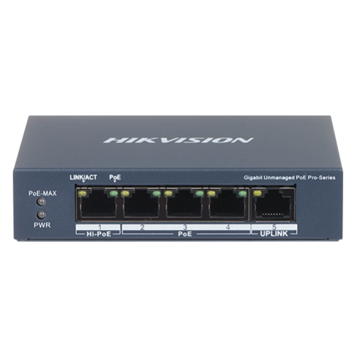 Switch 4 porturi PoE Gigabit, 1 port Hi-PoE, 1 port uplink 1G - HIKVISION DS-3E0505HP-E Switch 4 porturi PoE Gigabit, 1 port Hi-PoE, 1 port uplink 1G - HIKVISION DS-3E0505HP-E