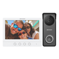 Kit videointerfon analogic, ecran 7', conectare 4 fire pentru 1 familie, IR, IK08 - HIKVISION DS-KIS213 Kit videointerfon analogic, ecran 7', conectare 4 fire pentru 1 familie, IR, IK08 - HIKVISION DS-KIS213