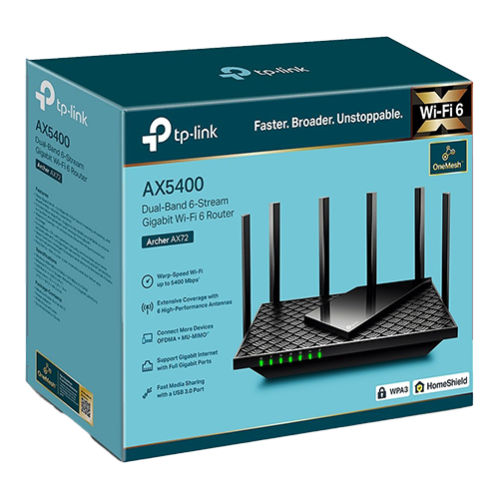 Router wireless TP-Link ARCHER AX72 WiFi 6 AX5400 cu Tehnologie OneMesh⢠ArcherAX72 Router wireless TP-Link ARCHER AX72 WiFi 6 AX5400 cu Tehnologie OneMesh⢠ArcherAX72