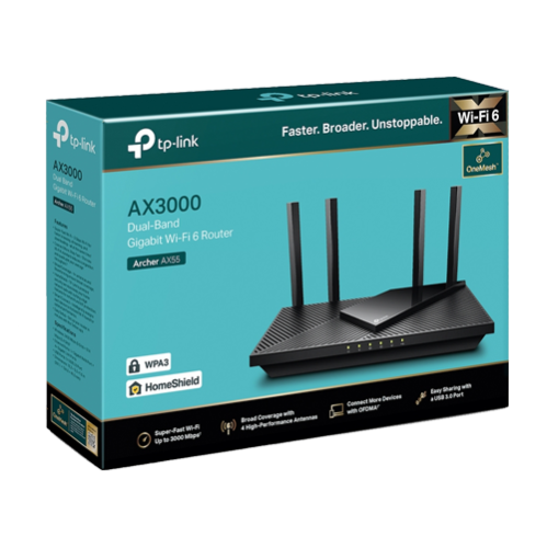 Router Wireless TP-Link Archer AX55 AX3000 Dual-Band Wi-Fi 6 Dual-Core CPU OFMA ArcherAX55 Router Wireless TP-Link Archer AX55 AX3000 Dual-Band Wi-Fi 6 Dual-Core CPU OFMA ArcherAX55