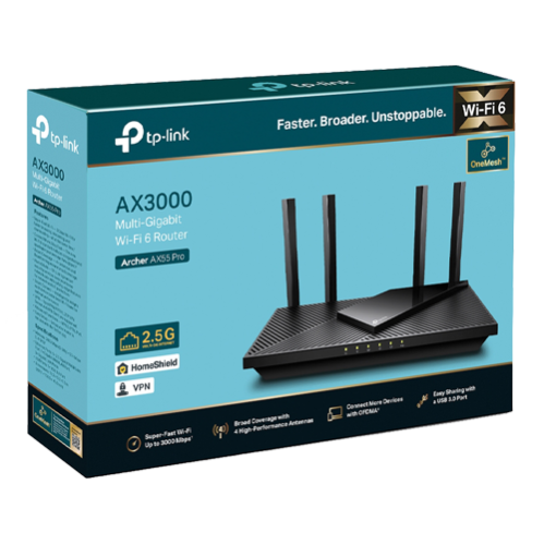 Router Wireless TP-Link Archer AX55 Pro AX3000 Dual-Band Wi-Fi 6 OFMA Beamforming HomeShield ArcherAX55Pro Router Wireless TP-Link Archer AX55 Pro AX3000 Dual-Band Wi-Fi 6 OFMA Beamforming HomeShield ArcherAX55Pro