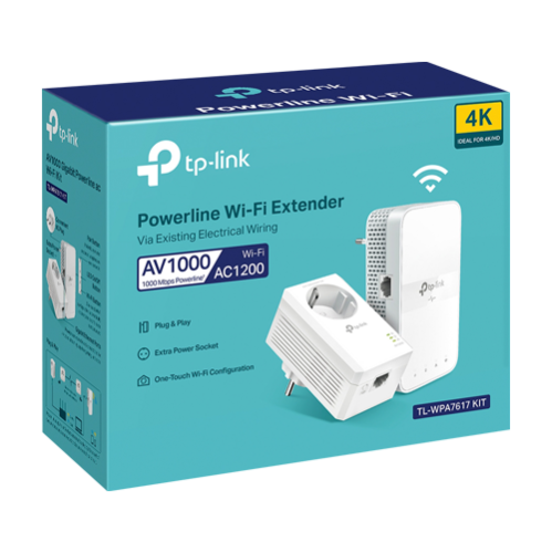 Kit Powerline AV1000, Passthrough, Wi-Fi 5, AC1200 Dual-Band, 1 x RJ45 Gigabit - TP-Link TL-WPA7617KIT Kit Powerline AV1000, Passthrough, Wi-Fi 5, AC1200 Dual-Band, 1 x RJ45 Gigabit - TP-Link TL-WPA7617KIT