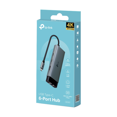 Hub USB-C 6-in-1, 1 x USB-C PD 100W, 1 x USB-C, 2 x USB-A, 1 x HDMI 4K@60Hz, 1 x RJ45 1G - TP-Link UH6120C Hub USB-C 6-in-1, 1 x USB-C PD 100W, 1 x USB-C, 2 x USB-A, 1 x HDMI 4K@60Hz, 1 x RJ45 1G - TP-Link UH6120C