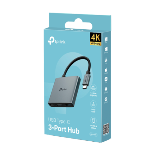Hub USB-C 3-in-1, 1 x USB-C PD 100W, 1 x USB-A 5Gbps, 1 x HDMI 4K@60Hz - TP-Link UH3020C