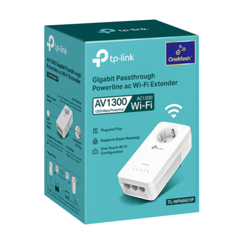 Powerline AV1300, Passthrough, Wi-Fi 5, AC1200 Dual-Band, 3 x RJ45 Gigabit - TP-Link TL-WPA8631P Powerline AV1300, Passthrough, Wi-Fi 5, AC1200 Dual-Band, 3 x RJ45 Gigabit - TP-Link TL-WPA8631P